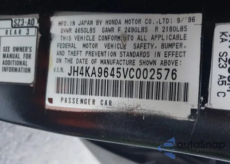 1997 Acura Rl 3.5 z USA, uszkodzony, nr VIN JH4KA9645VC002576